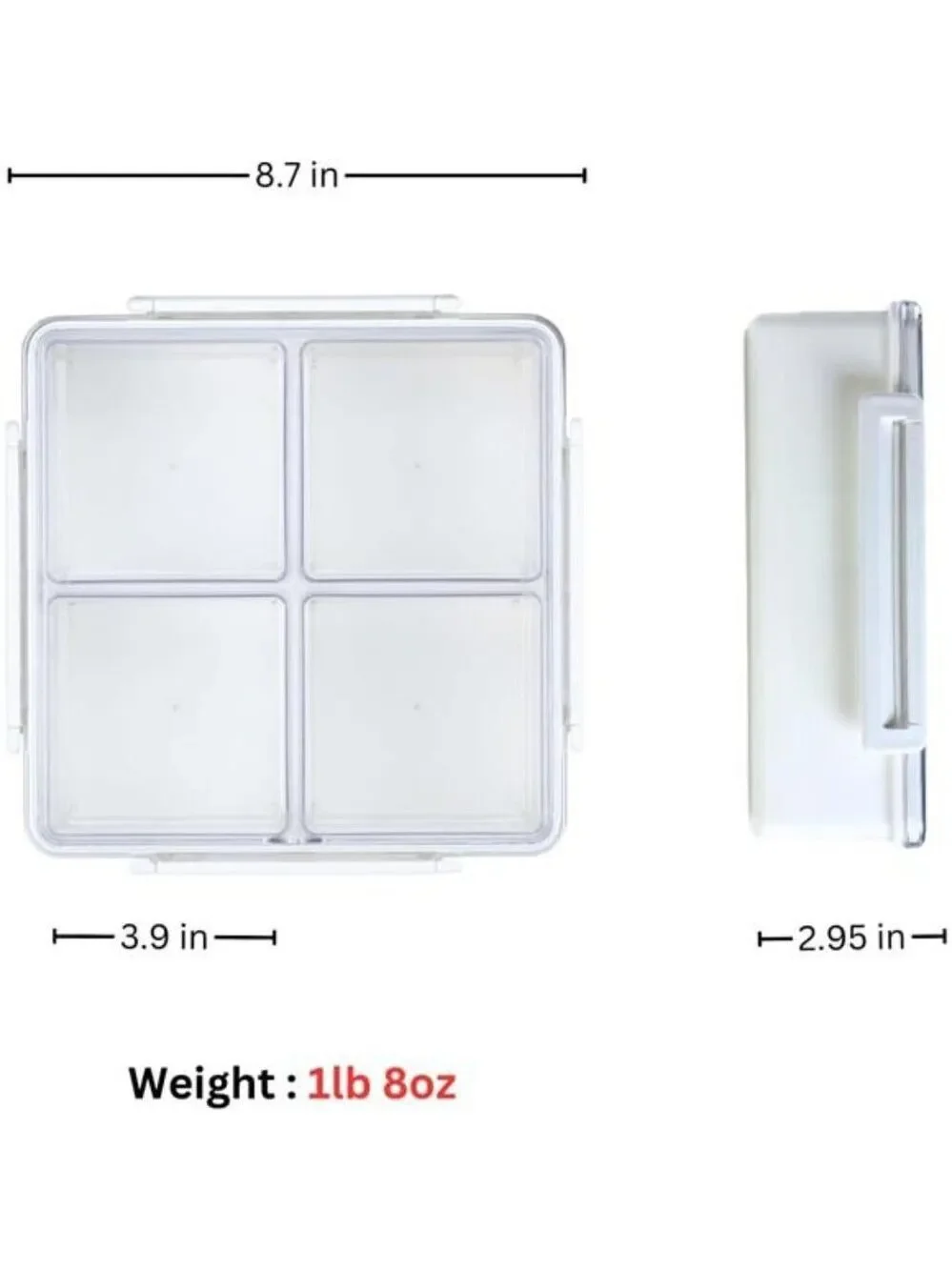 Snack Box 4 Compartment Airtight Serving Tray Portable Charcuterie Fruit Veggie